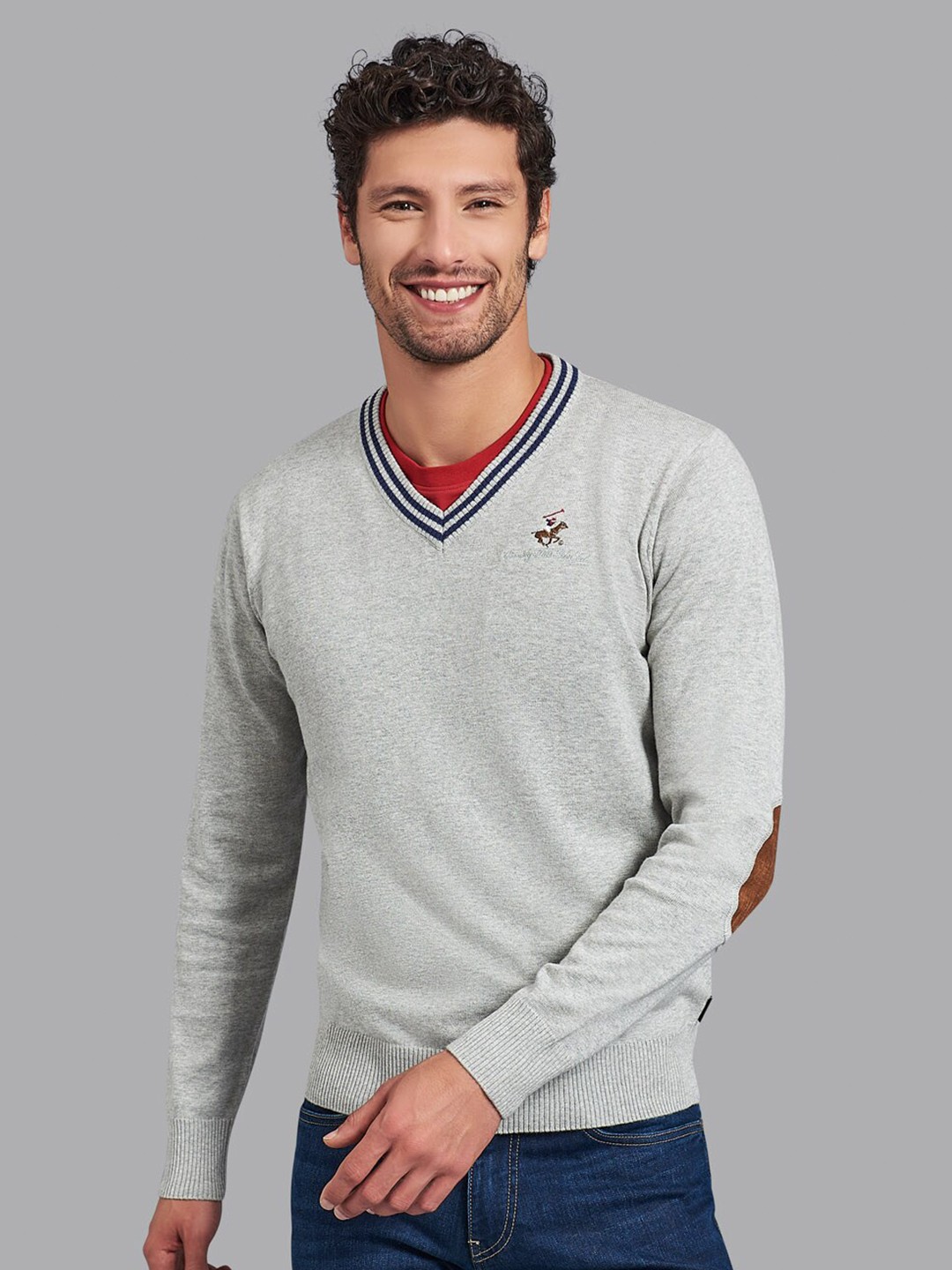 

Beverly Hills Polo Club Men Grey Solid Pullover