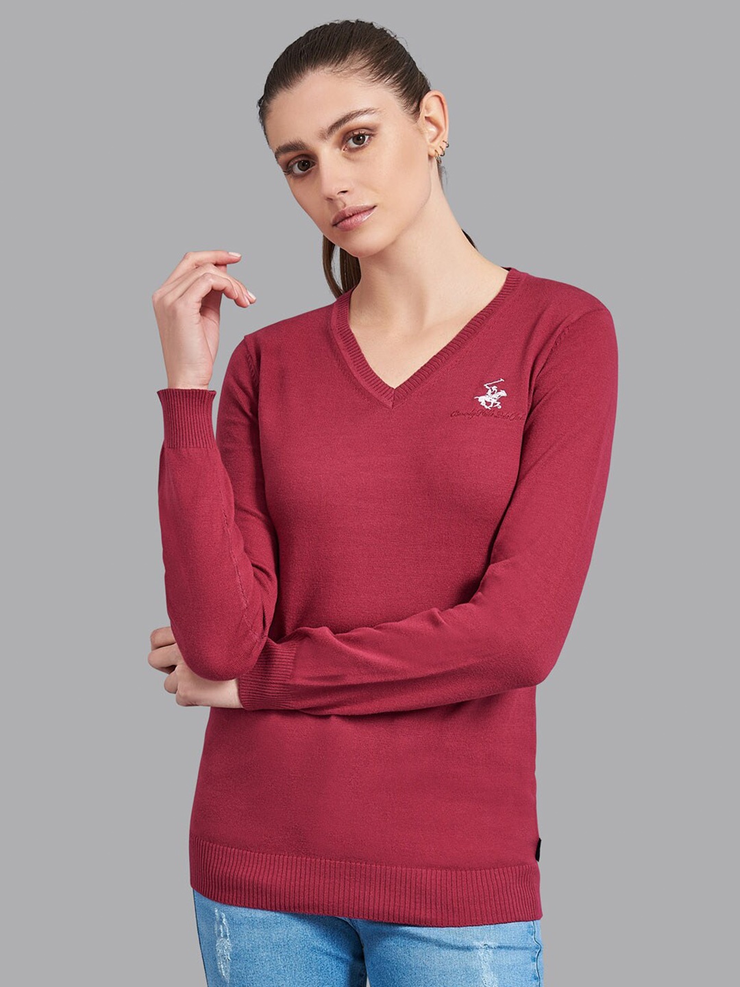 

Beverly Hills Polo Club Women Burgundy Solid Pullover