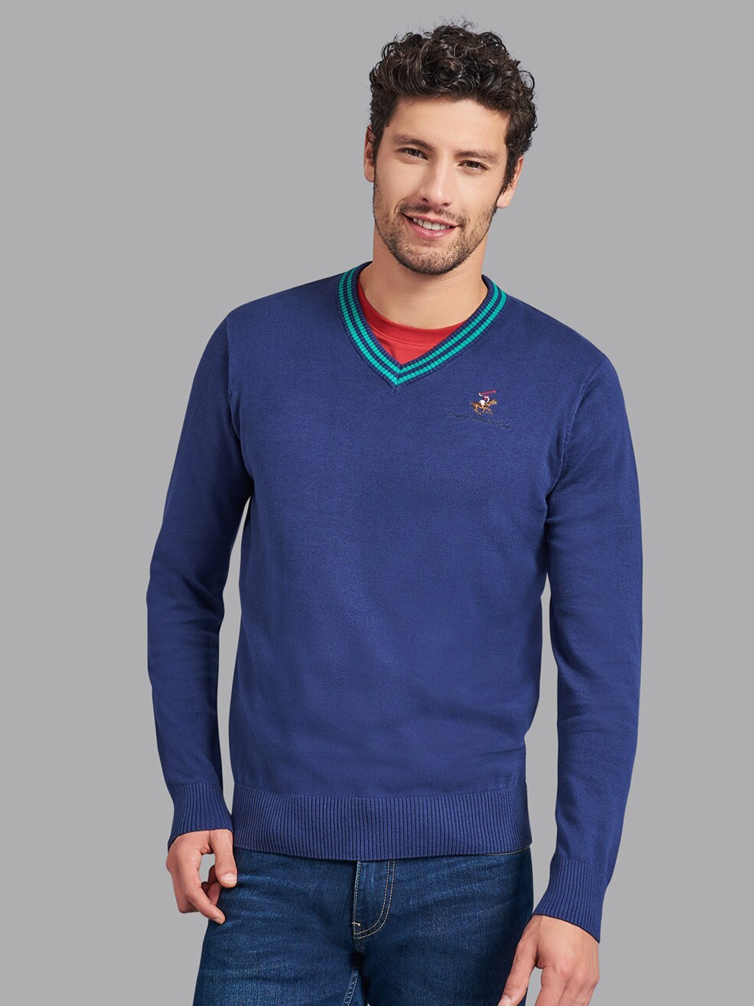 

Beverly Hills Polo Club Men Navy Blue & Green Cotton Pullover