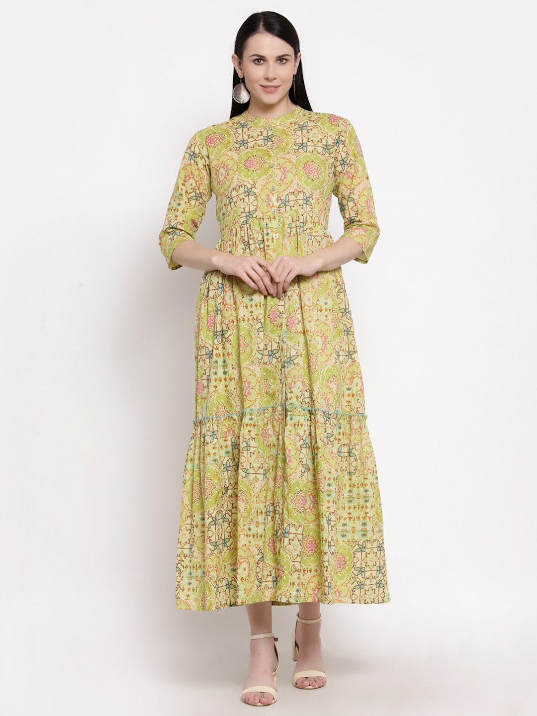 

Indibelle Green Floral Cotton Midi Dress