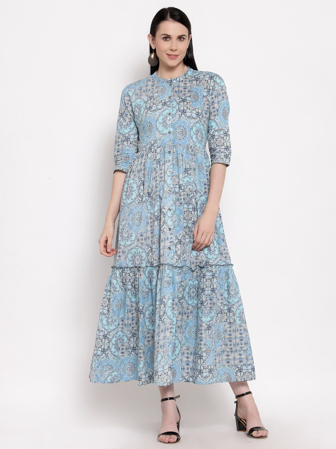 

Indibelle Blue Ethnic Motifs Maxi Dress