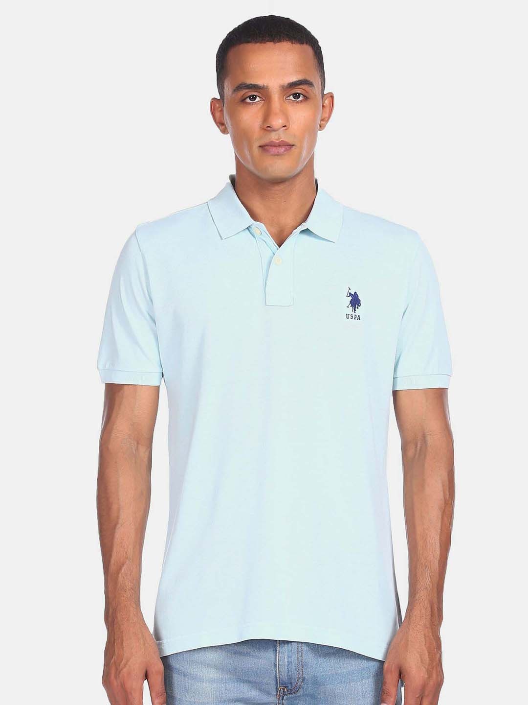 

U S Polo Assn Men Blue Polo Collar T-shirt