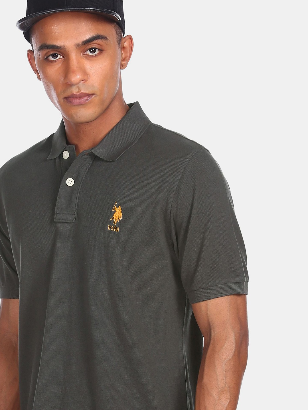 

U.S. Polo Assn. Men Grey Polo Collar Pure Cotton T-shirt