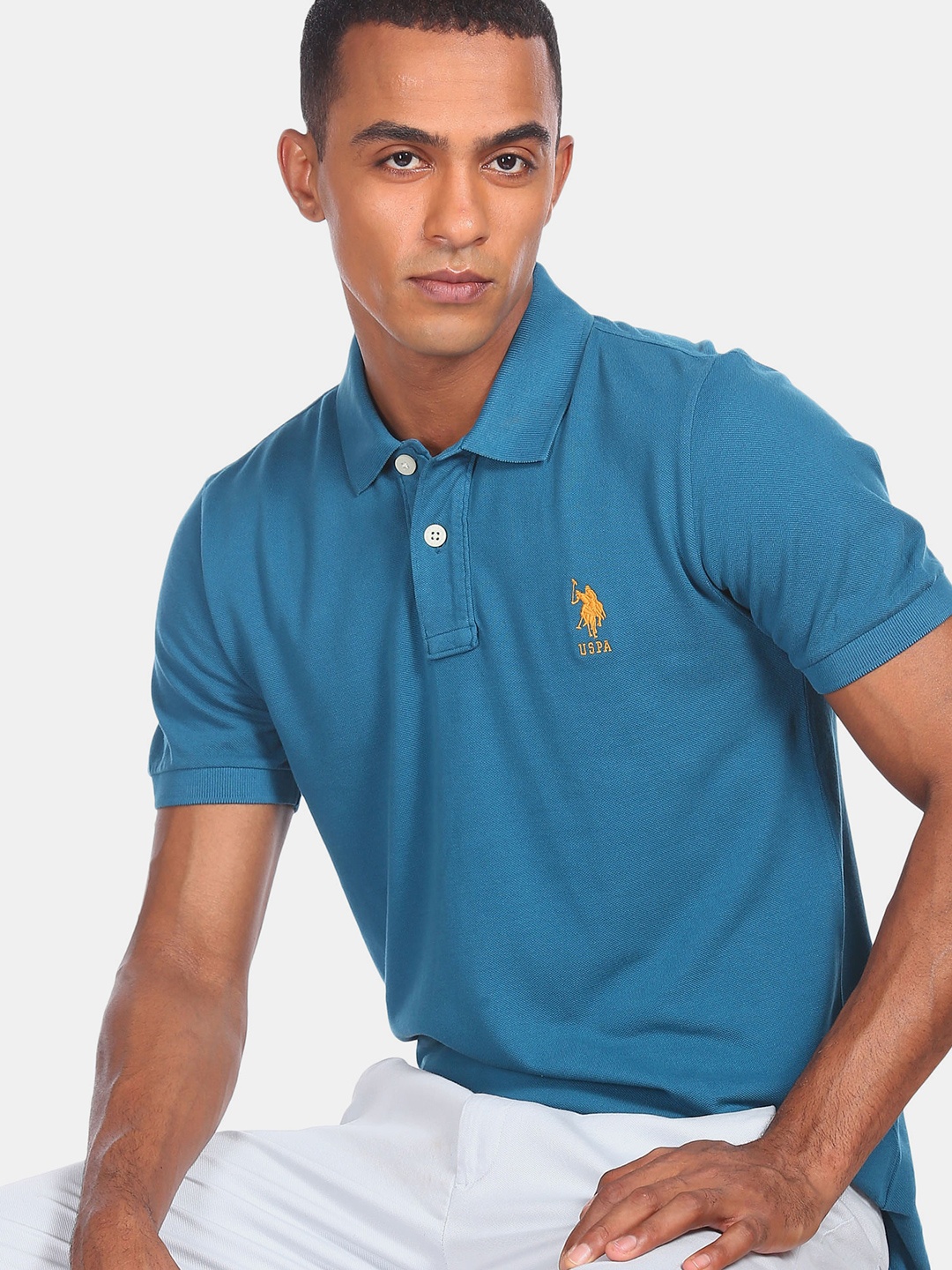 

U S Polo Assn Men Blue Polo Collar T-shirt