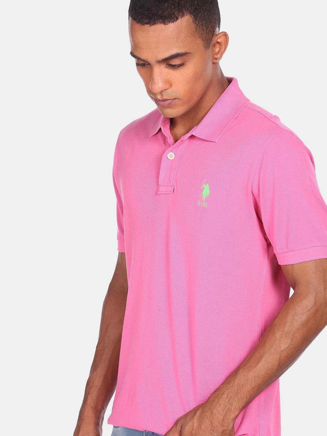 

U.S. Polo Assn. Men Pink Polo Collar Pure Cotton T-shirt