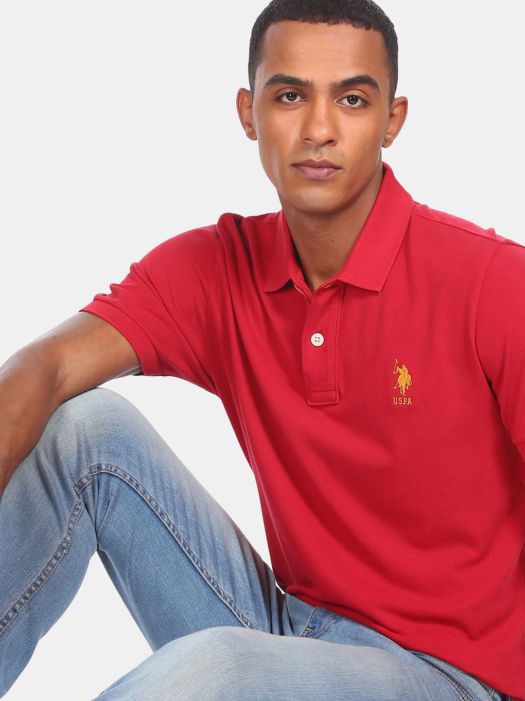 

U S Polo Assn Men Red Polo Collar T-shirt