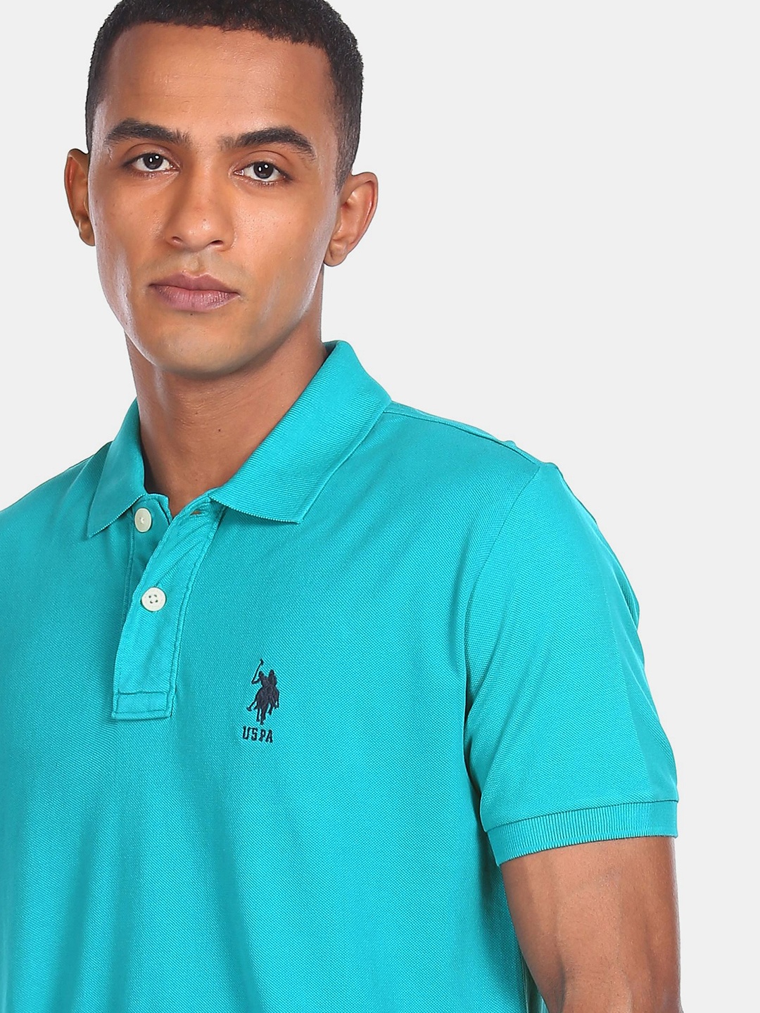 

U.S. Polo Assn. Men Blue Polo Collar Pure Cotton T-shirt
