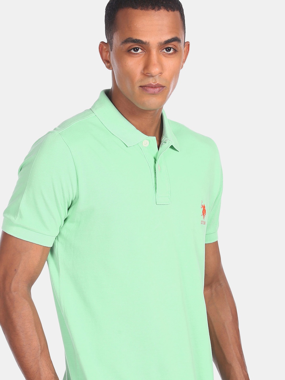 

U S Polo Assn Men Green Polo Collar Cotton T-shirt