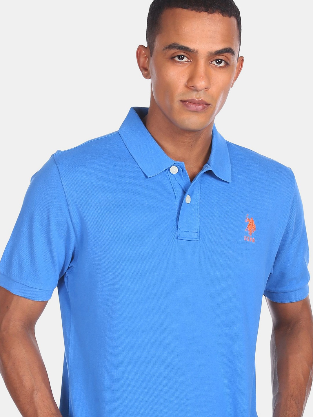 

U S Polo Assn Men Blue Polo Collar Pure Cotton T-shirt