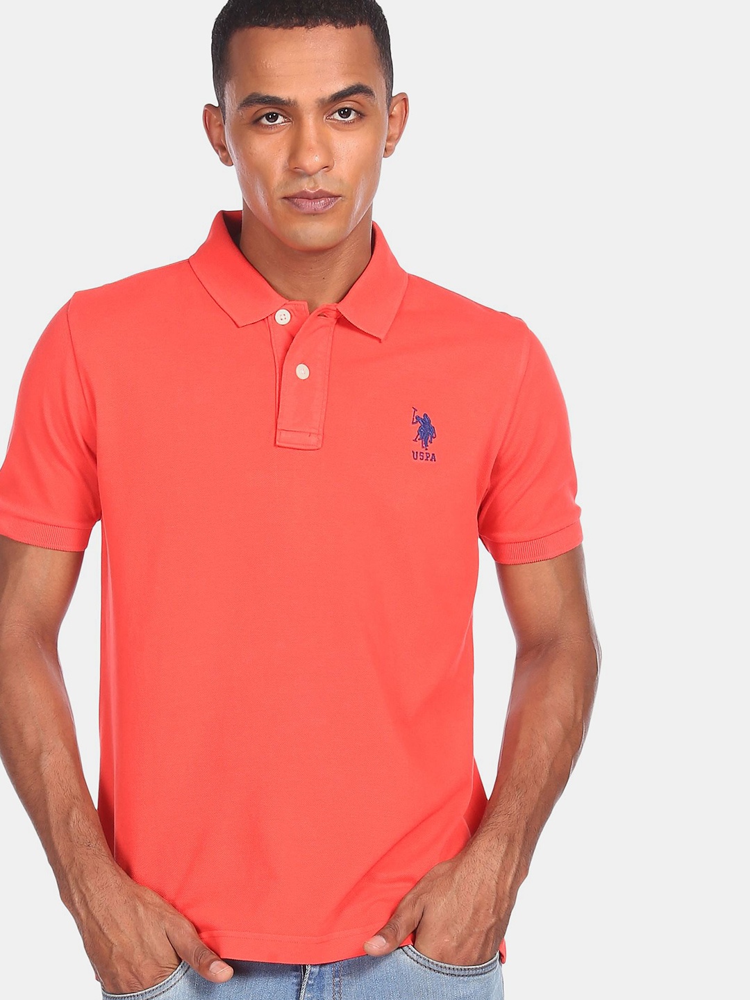 

U S Polo Assn Men Red Pure Cotton Polo Collar T-shirt
