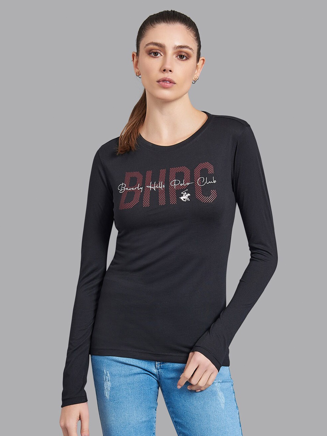 

Beverly Hills Polo Club Women Black Typography Printed T-shirt