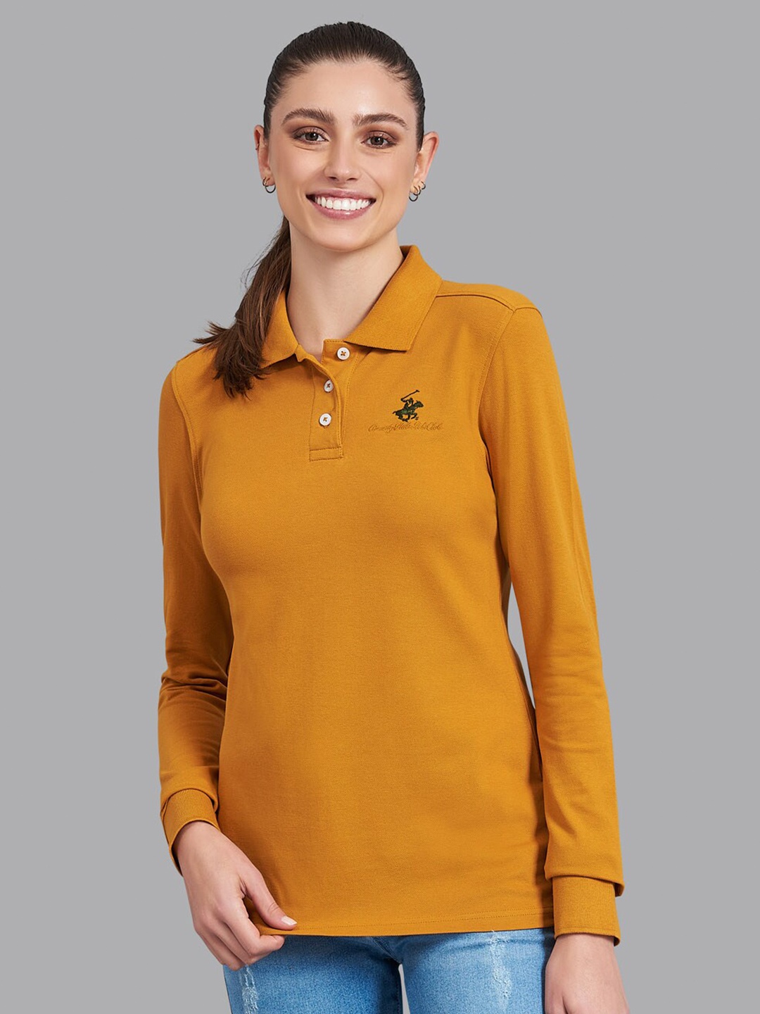 

Beverly Hills Polo Club Women Mustard Yellow Sports T-shirt