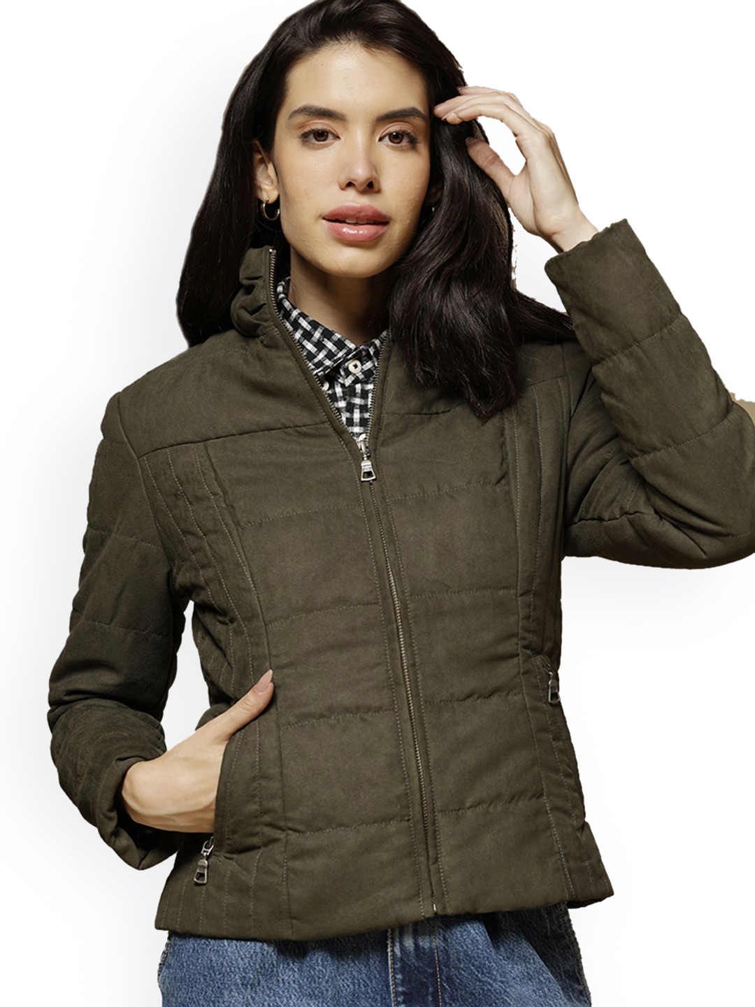

Gipsy Women Olive Green Suede Crop Padded Jacket