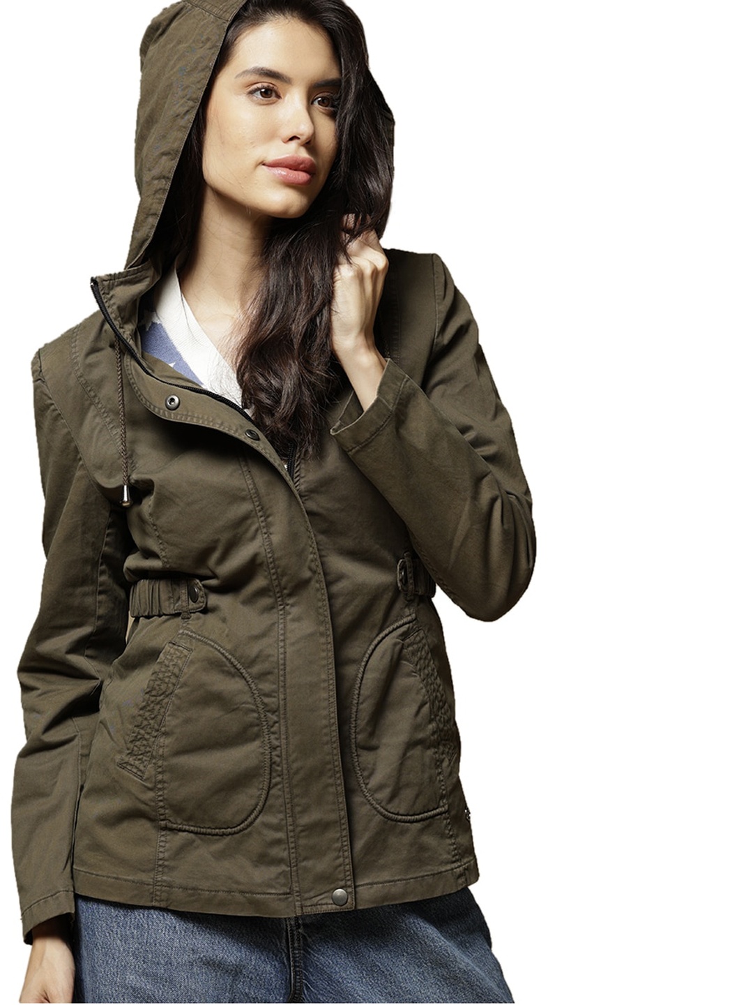 

Gipsy Women Olive Green Longline Padded Jacket