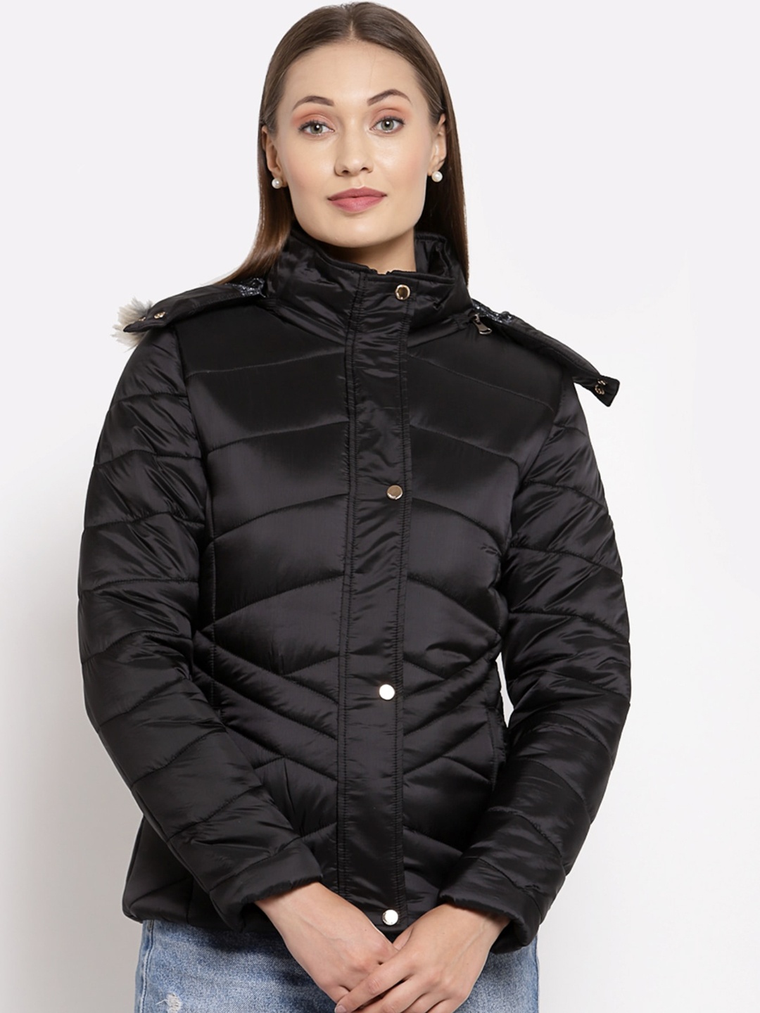 

Juelle Women Black Camouflage Longline Puffer Jacket