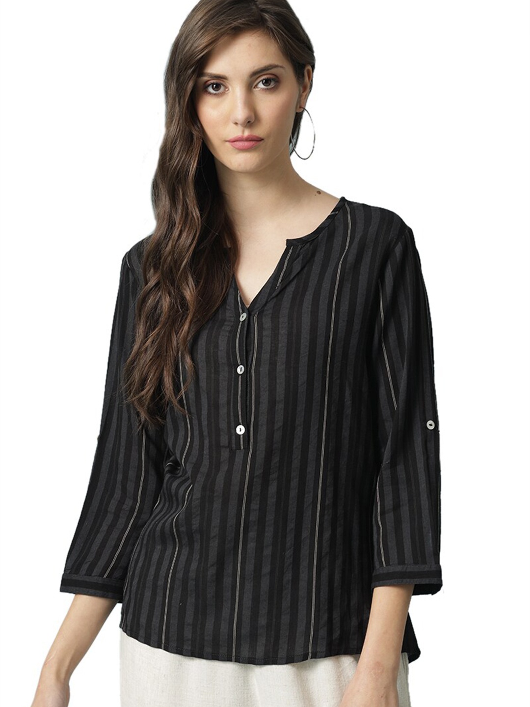 

Gipsy Black & Grey Cotton Striped Tunic