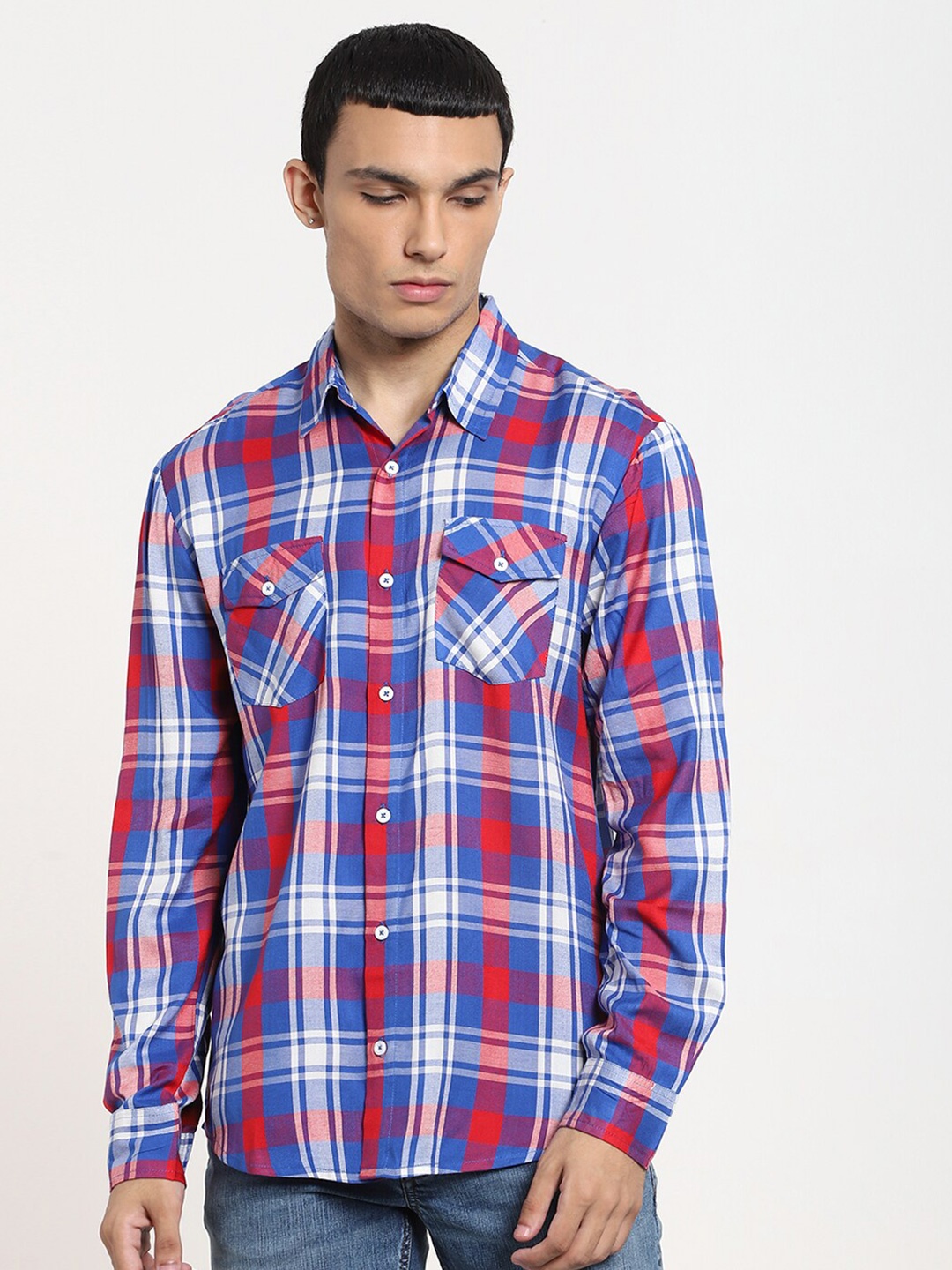 

Bewakoof Men Blue Relaxed Tartan Checks Opaque Checked Casual Shirt