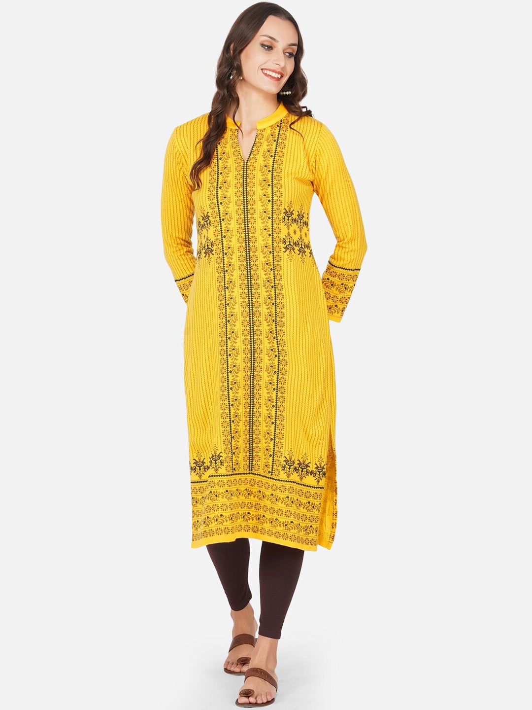 

FABNEST Women Yellow Ethnic Motifs Printed Kurta