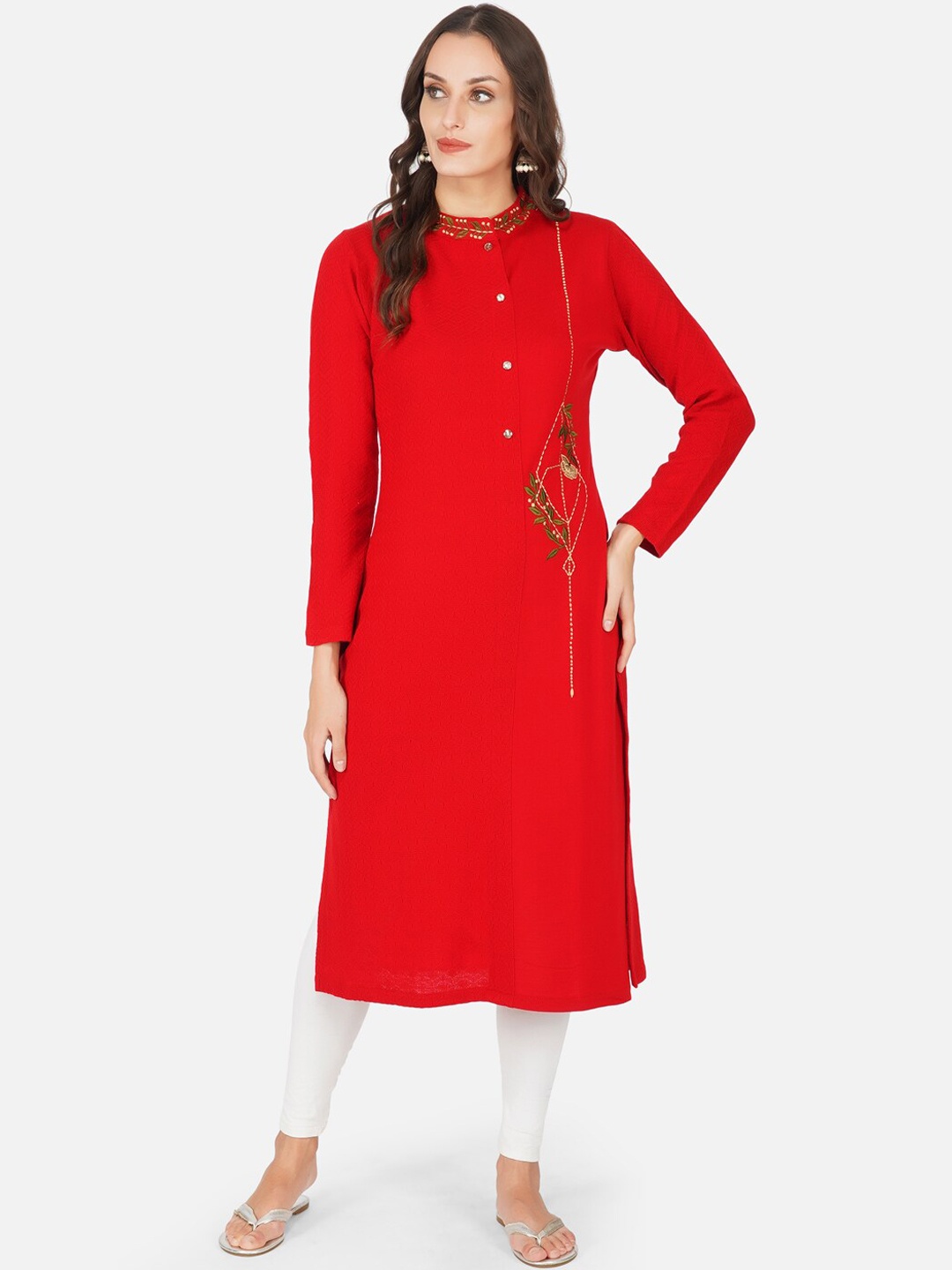 

FABNEST Women Red Thread Work Kurta
