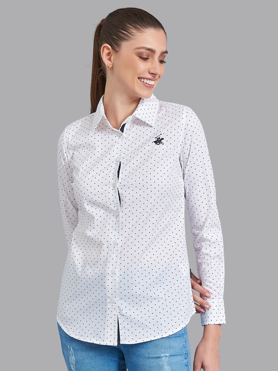 

Beverly Hills Polo Club Women White Slim Fit Printed Formal Shirt