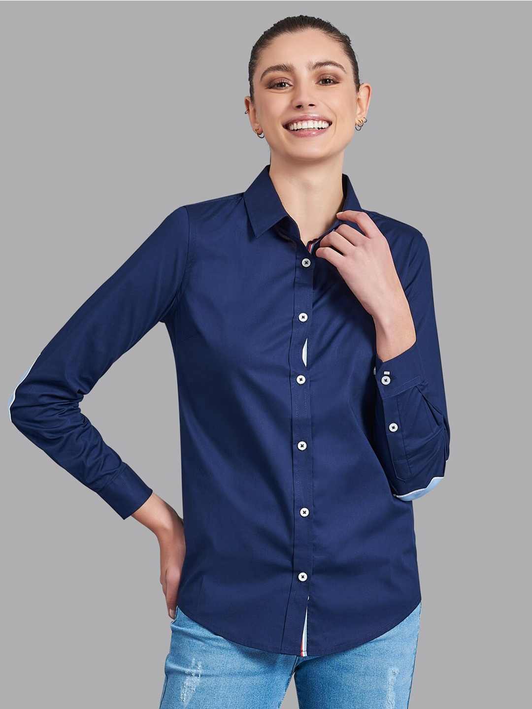 

Beverly Hills Polo Club Women Navy Blue Slim Fit Opaque Casual Shirt