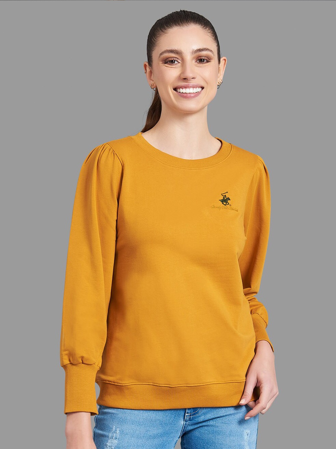 

Beverly Hills Polo Club Women Mustard Yellow Sweatshirt