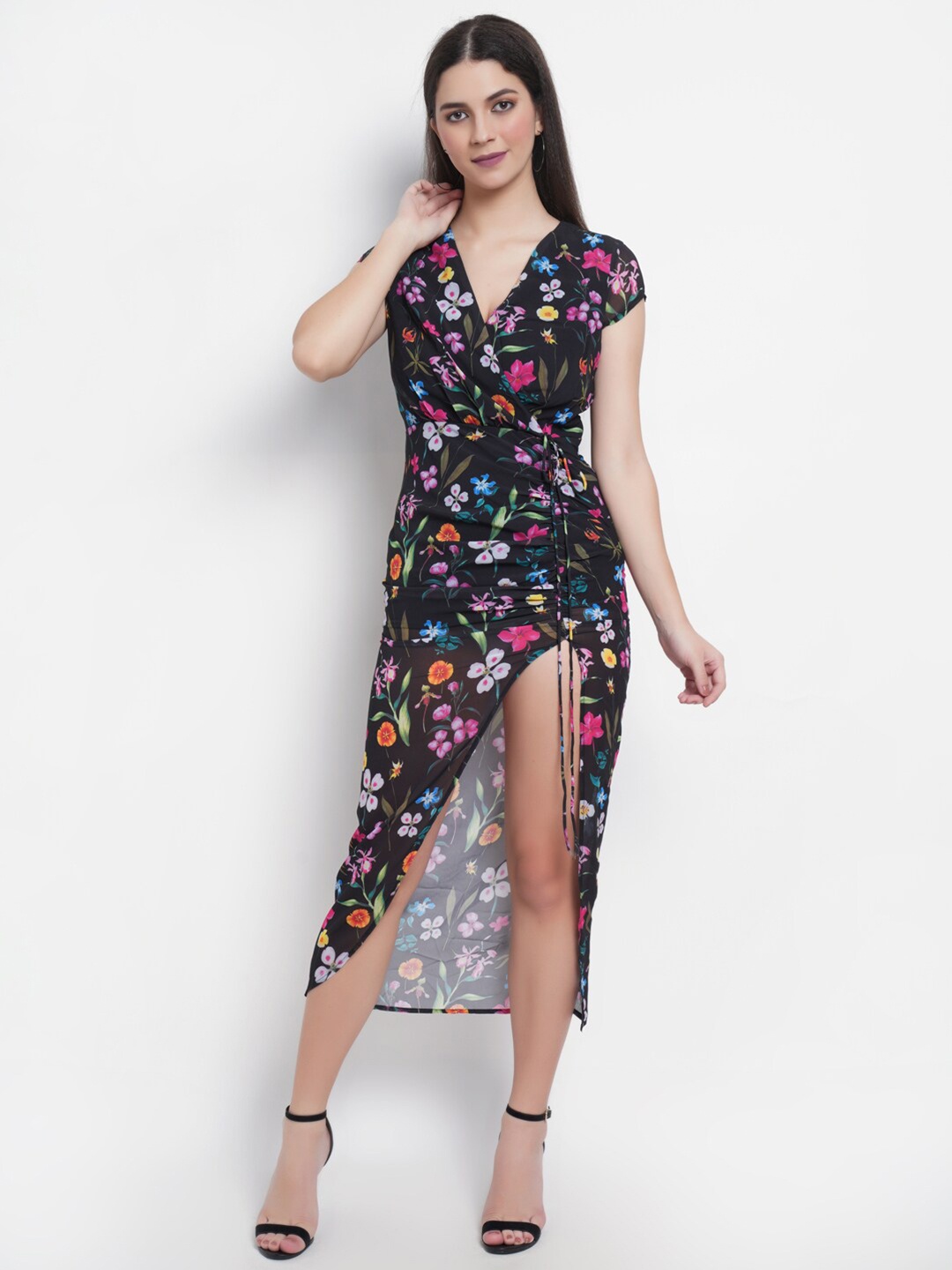 

DODO & MOA Black Floral Georgette Midi Dress