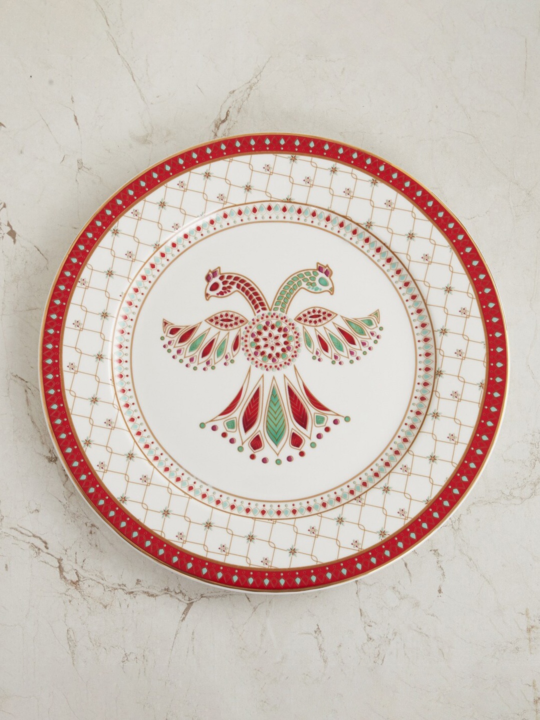 

Home Centre White & Red 1 Pieces Printed Bone China Glossy Plates