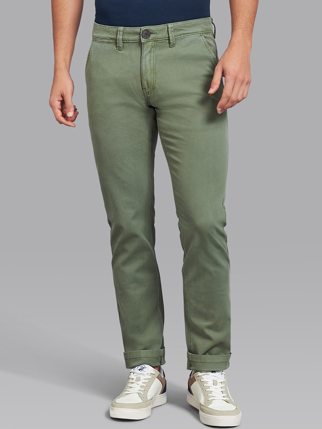 

Beverly Hills Polo Club Men Olive Green Solid Twill Pants