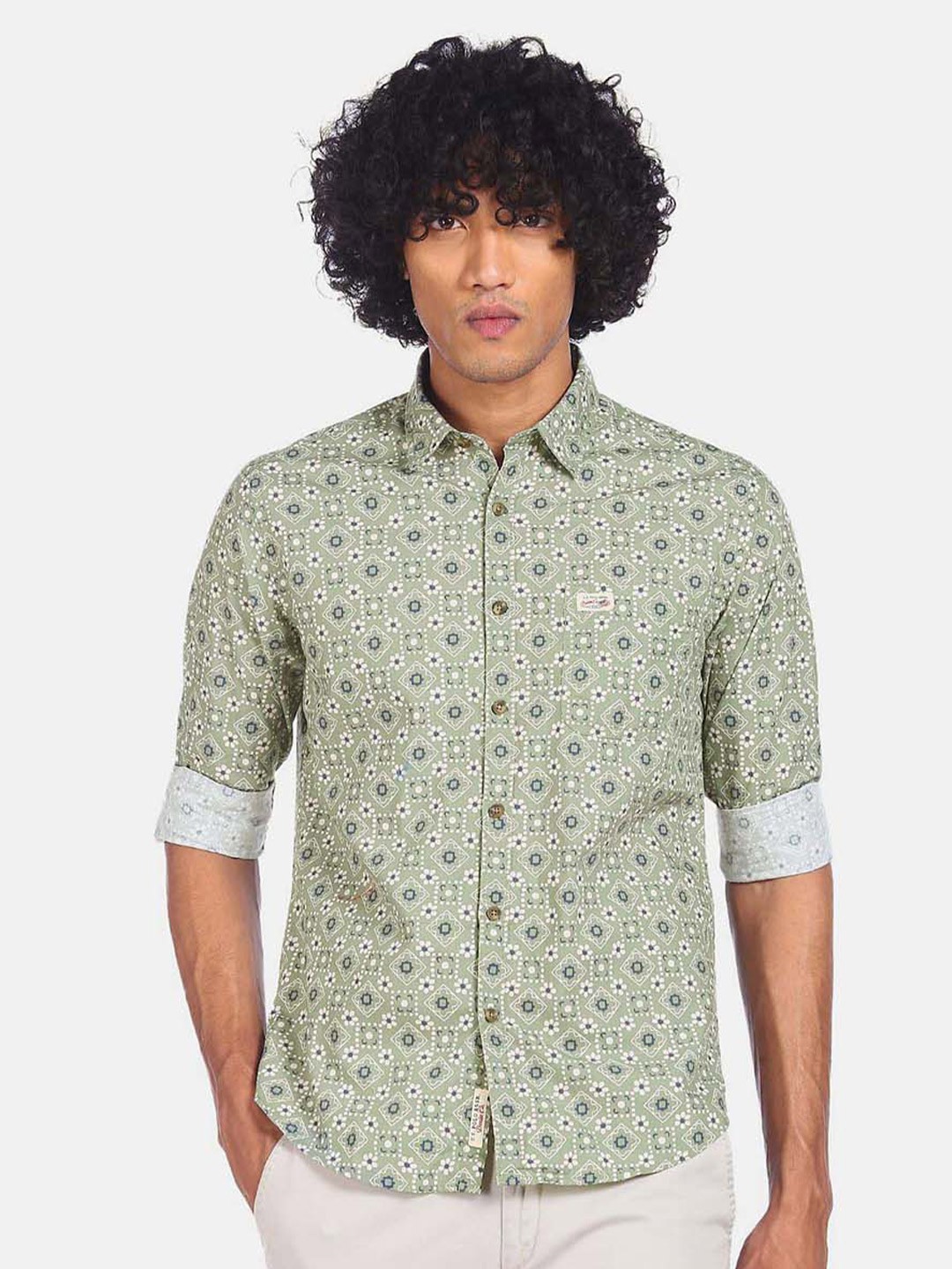 

U.S. Polo Assn. Denim Co. Men Grey Floral Opaque Printed Casual Shirt
