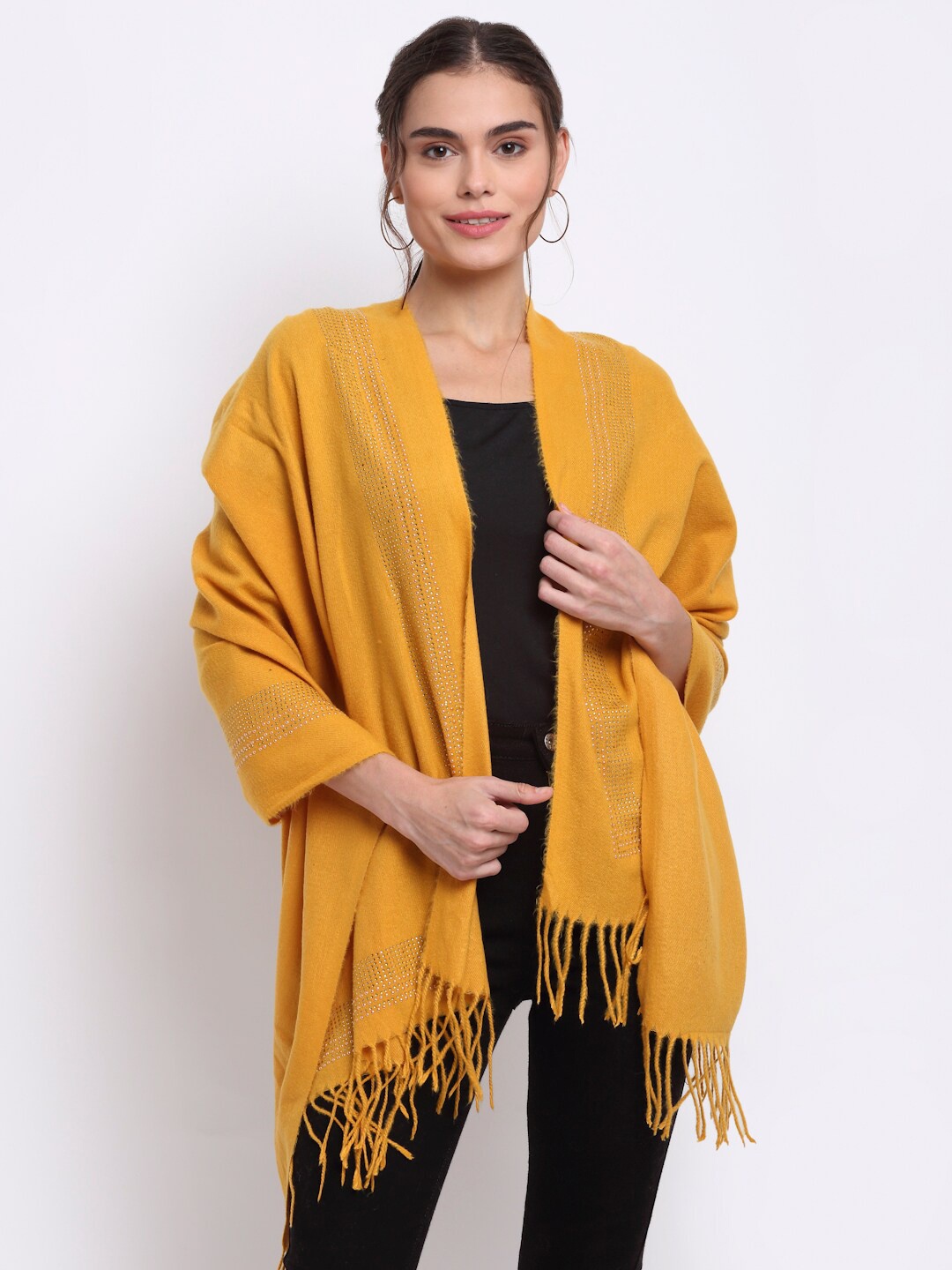 

LOOM LEGACY Women Yellow Woven Design Stole