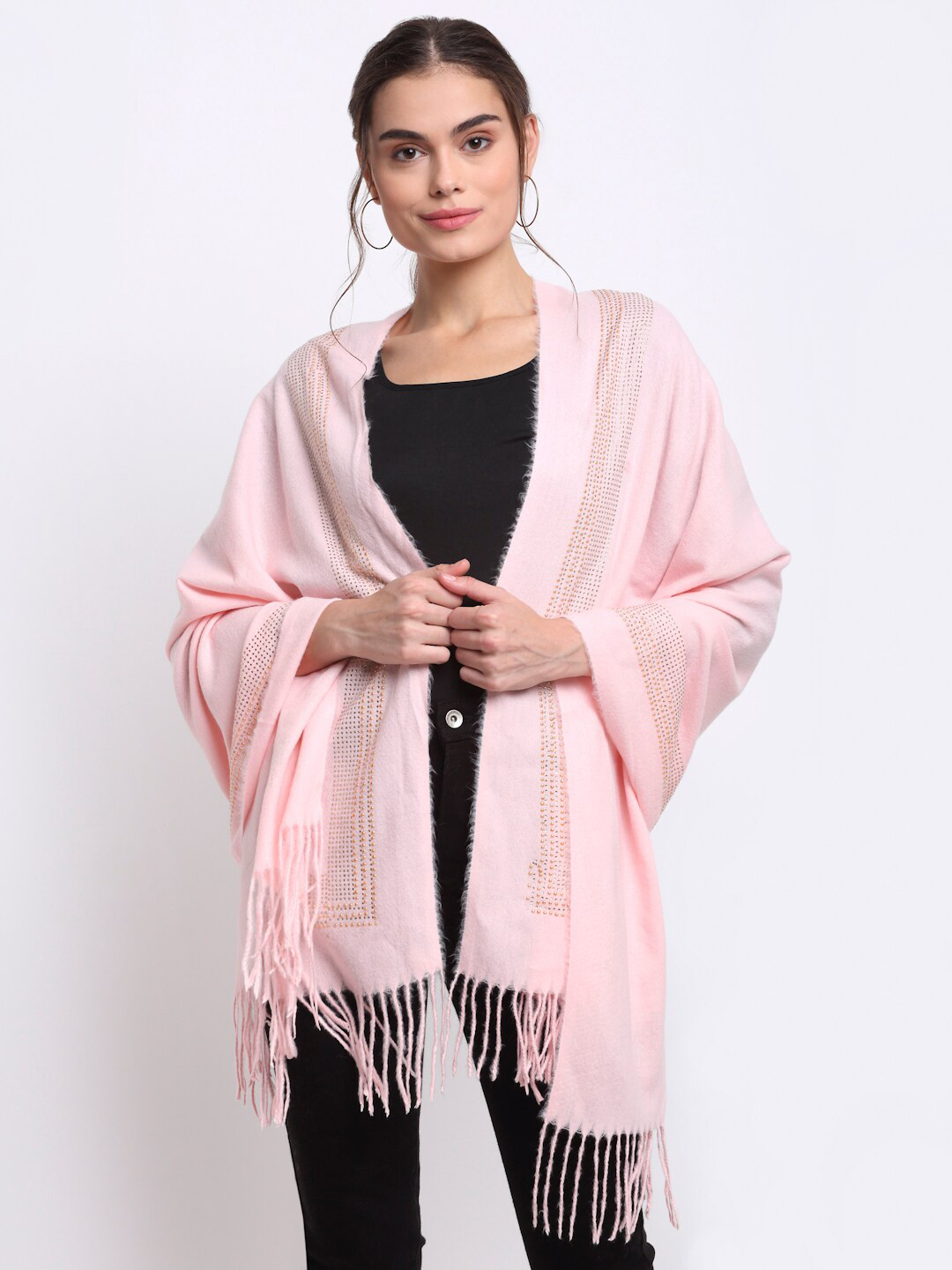 

LOOM LEGACY Women Pink Woven Design Acrylic Wool Stole