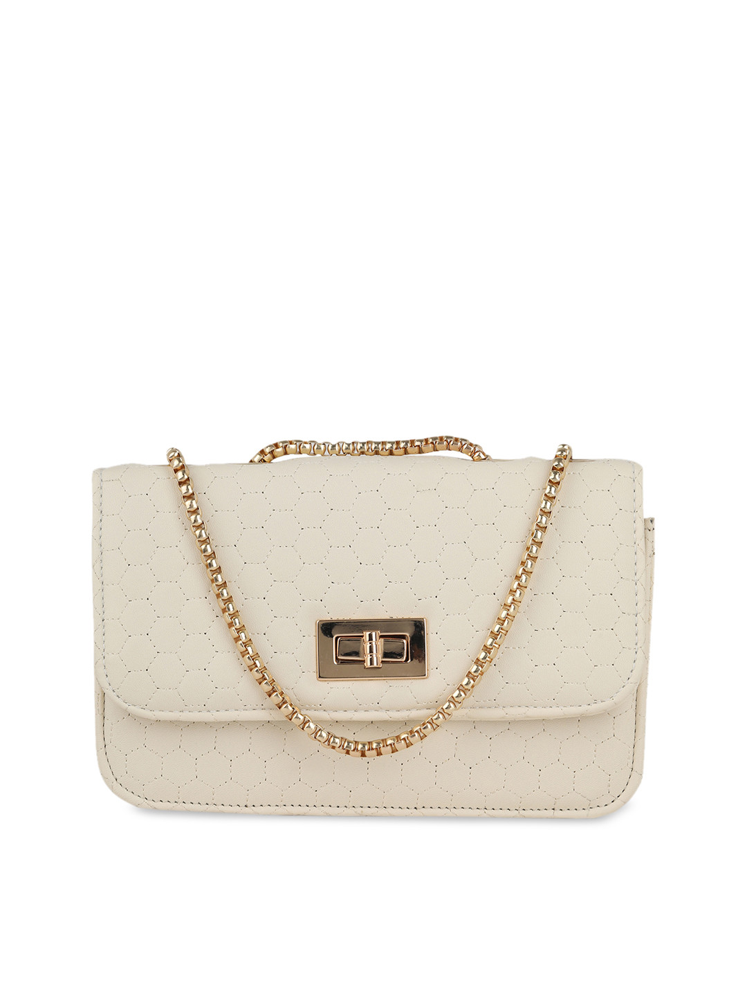

gaura pakhi Cream-Coloured Textured PU Structured Shoulder Bag with Quilted