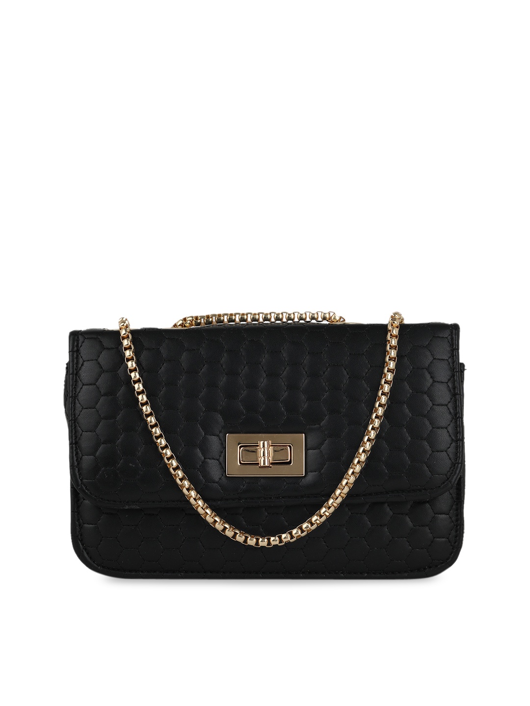 

gaura pakhi Black Geometric Textured PU Structured Shoulder Bag with Quilted