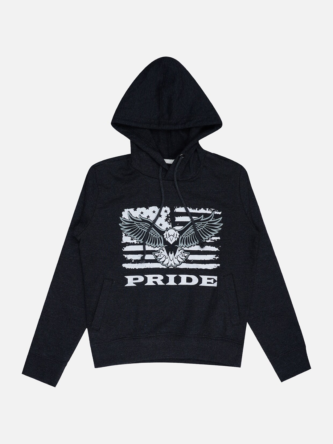 

PRIDE APPAREL Girls Black Printed Hooded Sweatshirt