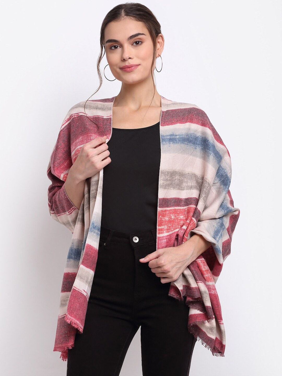 

LOOM LEGACY Women Red & Beige Striped Acrylic Wool Stole