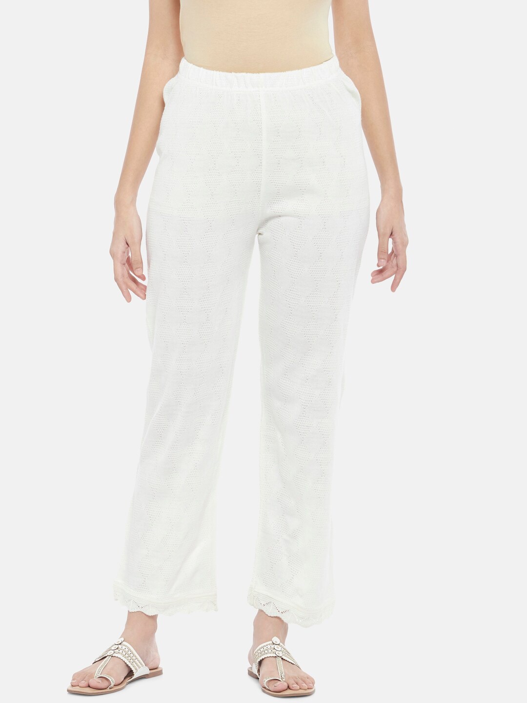 

RANGMANCH BY PANTALOONS Women Off White Knitted Ethnic Palazzos