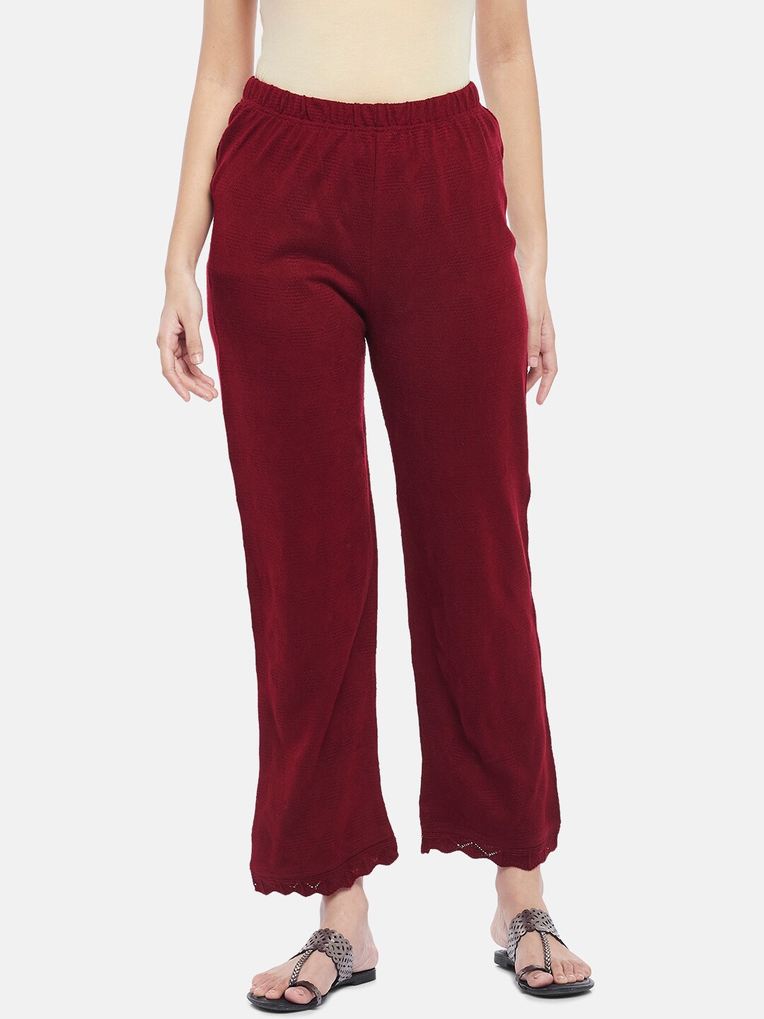 

RANGMANCH BY PANTALOONS Women Maroon Knitted Ethnic Palazzos