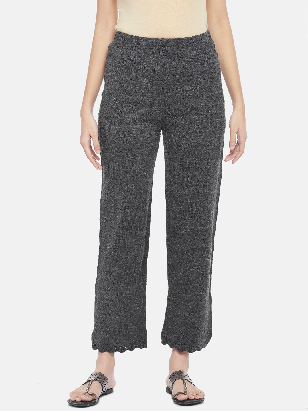 

RANGMANCH BY PANTALOONS Women Charcoal Knitted Ethnic Palazzos