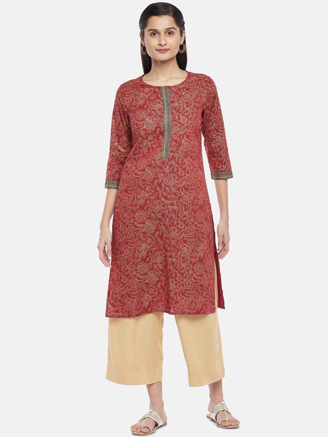 

RANGMANCH BY PANTALOONS Women Red Ethnic Motifs Printed Pure Cotton Kurta