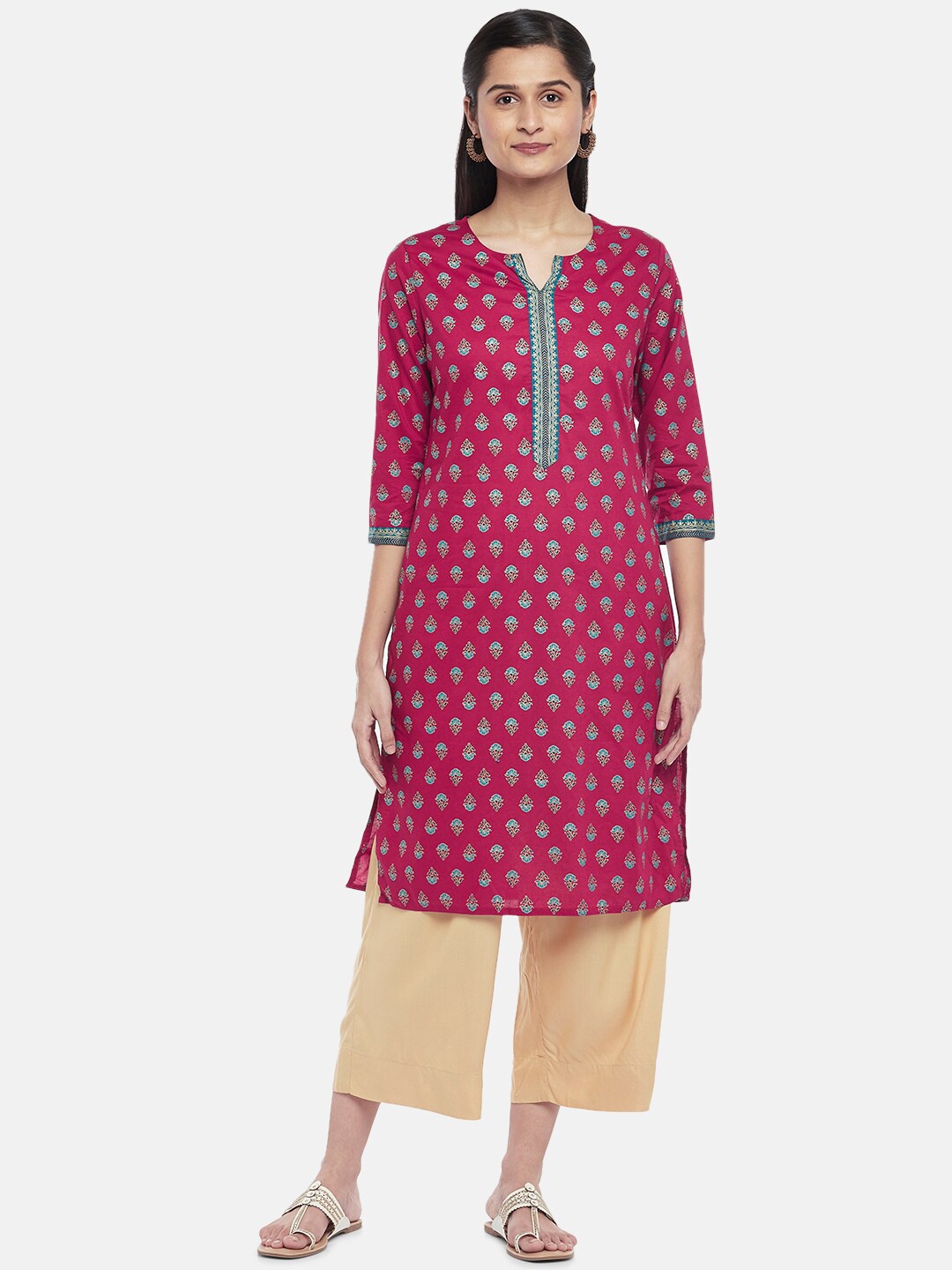 

RANGMANCH BY PANTALOONS Women Red Ethnic Motifs Yoke Design Kurta