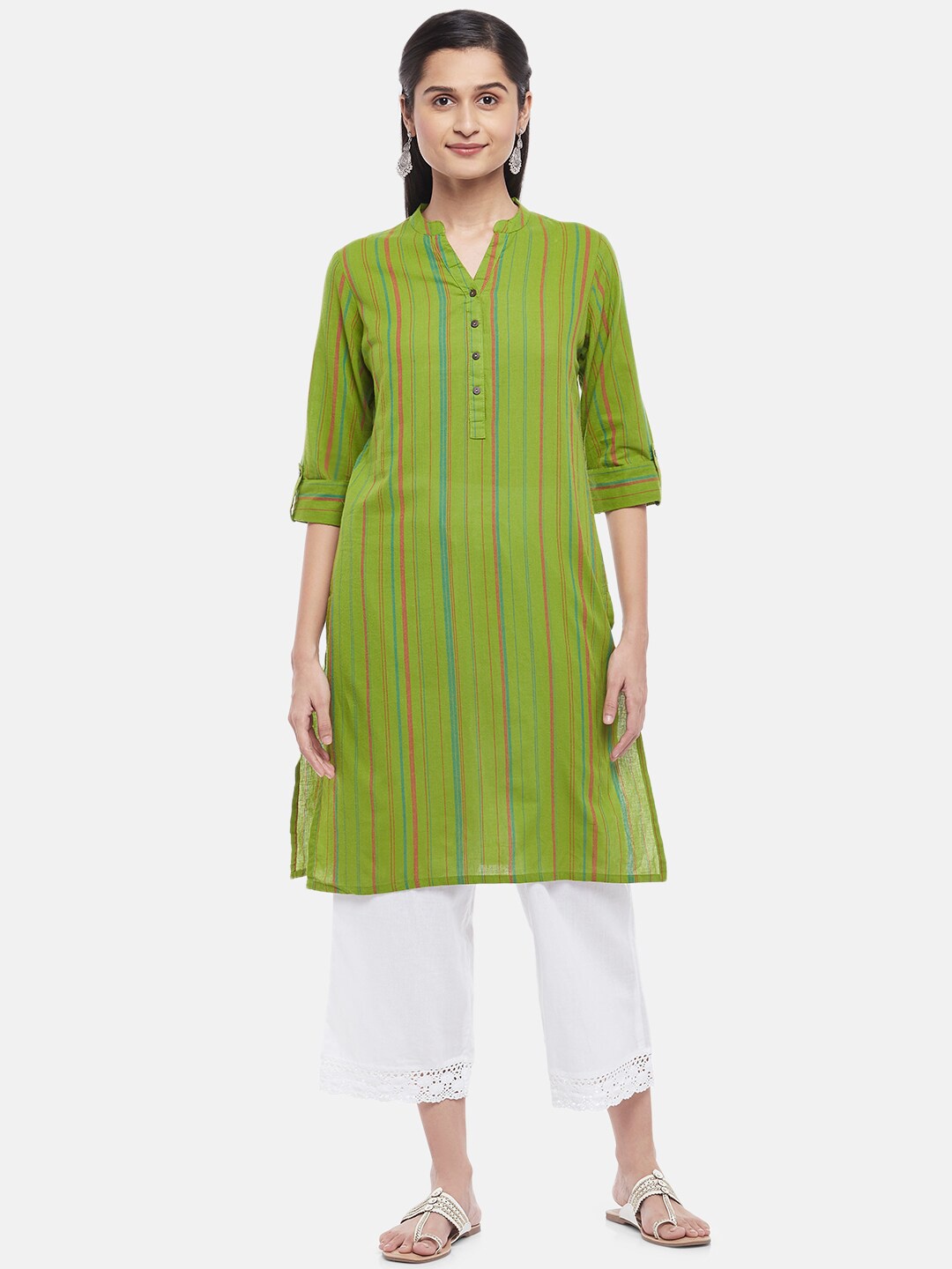 

RANGMANCH BY PANTALOONS Women Green Striped Kurta