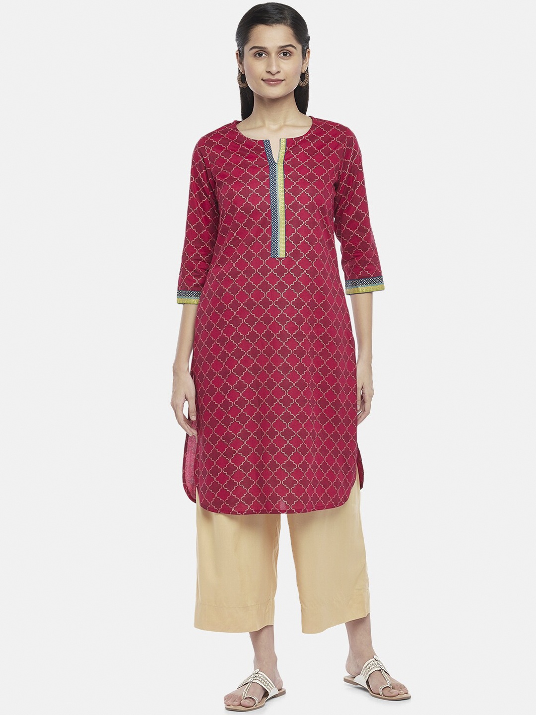 

RANGMANCH BY PANTALOONS Women Coral Ethnic Motifs Printed Kurta