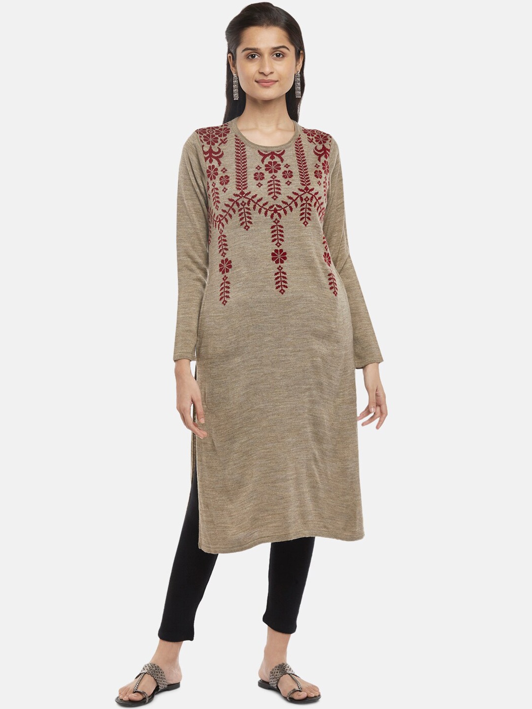 

RANGMANCH BY PANTALOONS Women Off White Floral Embroidered Thread Work Kurta