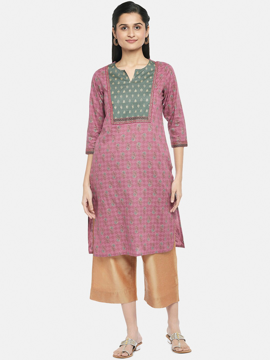 

RANGMANCH BY PANTALOONS Women Pink Ethnic Motifs Yoke Design Mirror Work Kurta