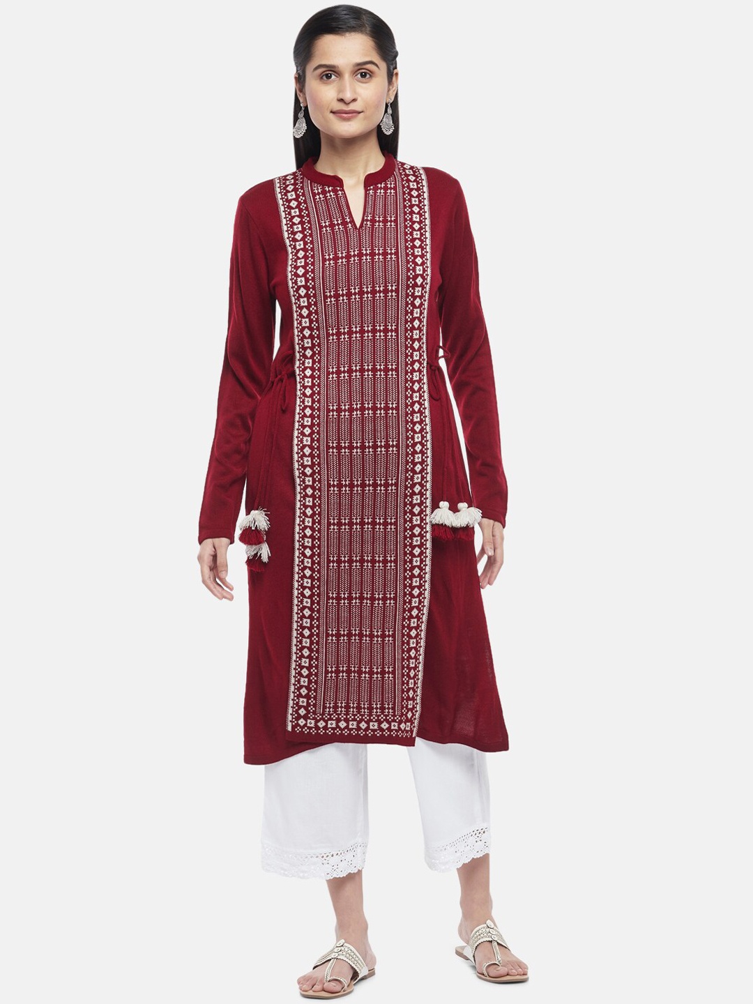 

RANGMANCH BY PANTALOONS Women Red Geometric Acrylic Kurta