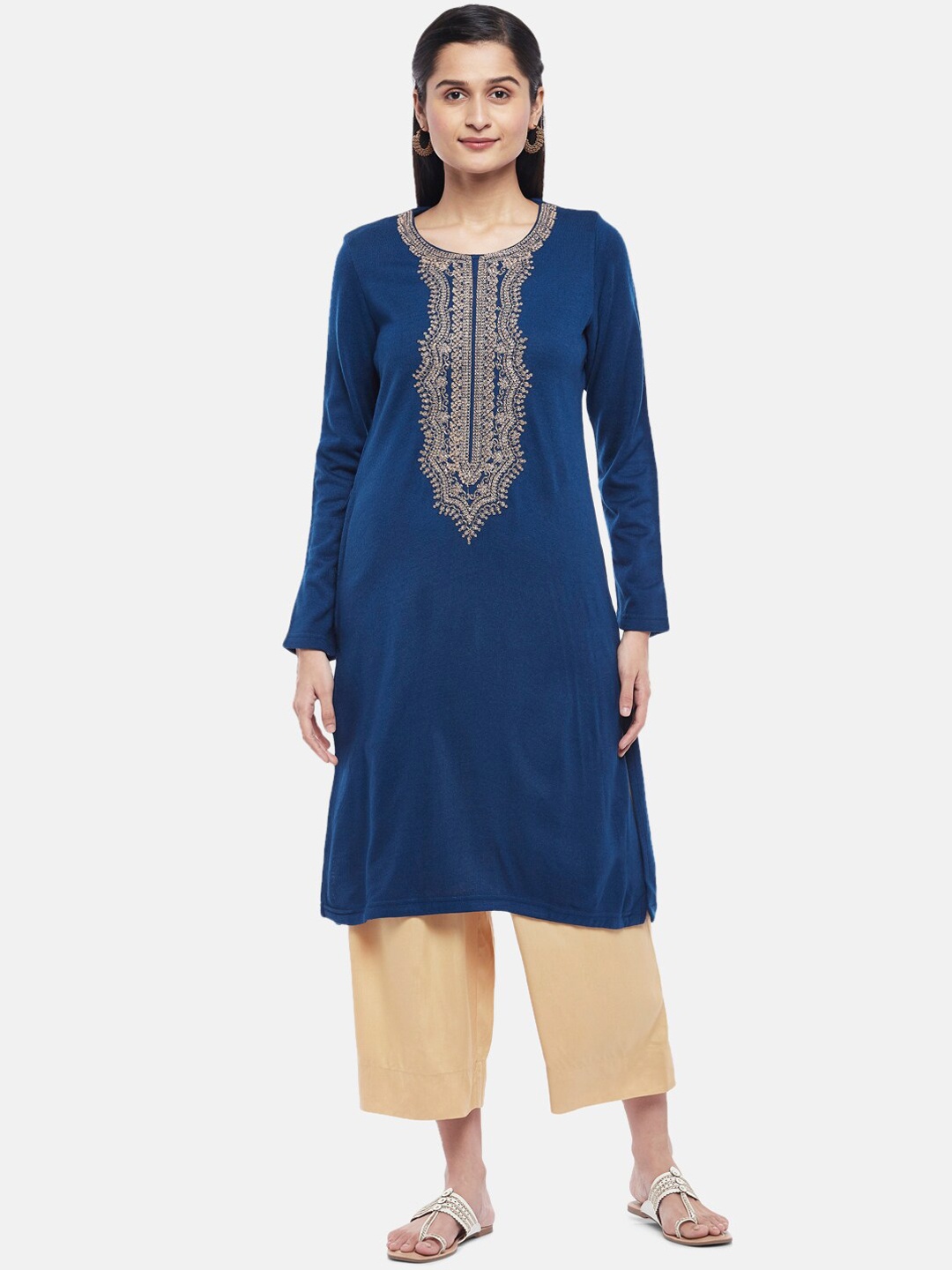 

RANGMANCH BY PANTALOONS Women Teal Yoke Design Yoke Design Flared Sleeves Kurta