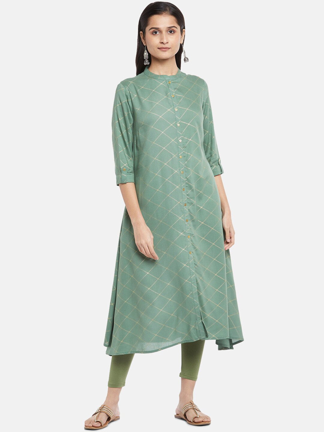 

RANGMANCH BY PANTALOONS Women Green Checked Kurta