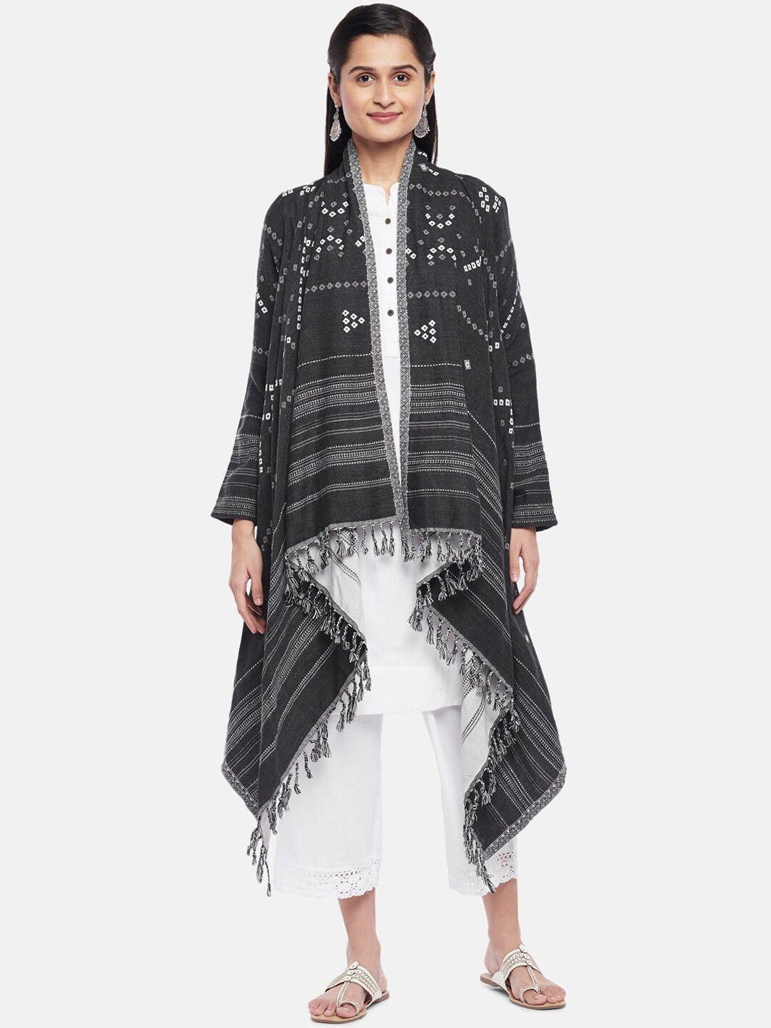 

RANGMANCH BY PANTALOONS Women Grey Printed Longline Ethnic Shrug