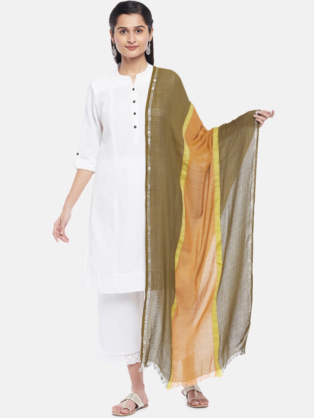 

RANGMANCH BY PANTALOONS Women Olive Green & Yellow Woven Design Shawl